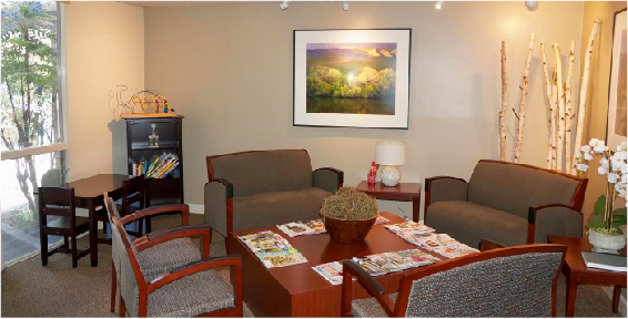 Interior waiting area at the dental office of Palo Alto Oral Health